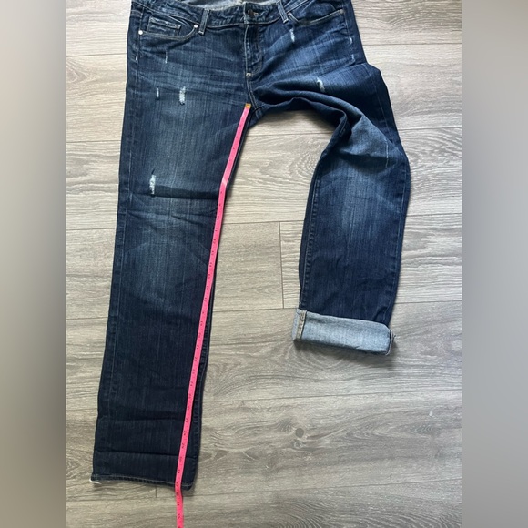 Paige Maternity Adjustable Waist Straight Leg Dark Distressed Denim Blue Jean 31 - Picture 7 of 11